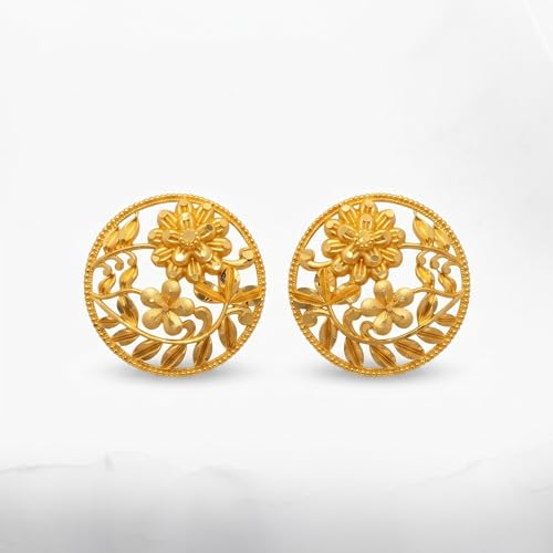 Image of Gold Plated Floral Choker Necklace Set for Women with Earrings