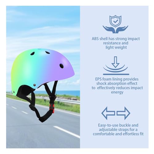 Image of Color Gradient Adjustable Kids Bike Helmet with Knee & Elbow Pads Set | Multi-Sport Safety Gear for Boys & Girls Ages 5-14 | Skateboarding, Scooters, Roller & Inline Skating, Longboarding