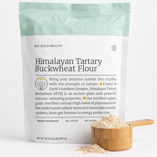 BIG BOLD HEALTH Organic Himalayan Tartary Buckwheat Flour - Gluten Free | 100+ Immune-Active Nutrients | 100% USDA Organic Grain-Free Flour | Non-GMO | USA Grown (2lb)
