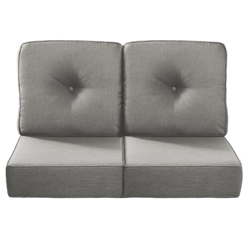 Luxury 22x24/22x25 6-Inch Outdoor Seat Cushions - Set of 2 Water Repellent Patio Chair Comfortable Cushion for Porch Rattan Dining Rocker Glider Chairs Loveseat Couch Sectional Sofa - Grey