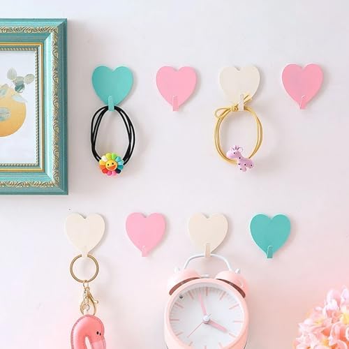 Wanmu Heart Hooks for Wall, Heart Shaped Adhesive Decorative Wall Hooks, 12 Pcs Cute Wall Hooks, Stainless Steel Wall Hook, Strong Adhesive Hooks for Shower for Kitchen, Home, Bathroom (Multicolor) - Image 5