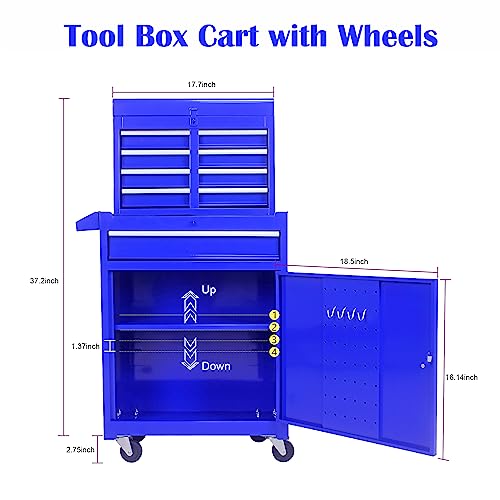 Nifoti 5 Drawer Rolling Tool Chest,Tool Storage Cabinet & Tool Box Cart With Wheels, Big Tool Storage Removable Tool Box Combo,Tool Storage Box,Tool Case For Garage Warehouse Workshop (Blue) #TOP5