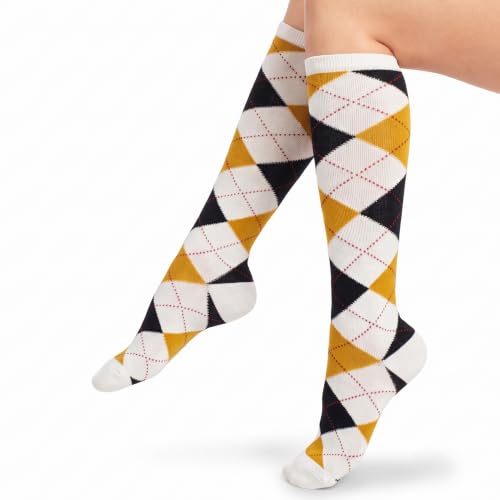 Image of Couver Women's Argyle Knee High Socks - Soft Acrylic Over the Calf Tube Style Socks for Casual Athletic - One Size