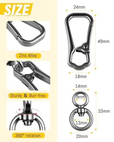 Caianwin Karabinerhaken Klein, 360° Drehgelenk Karabiner Schlüsselanhänger – Quadratisch, Metall Keychain für Herren und Damen (Silber und Schwarz)
