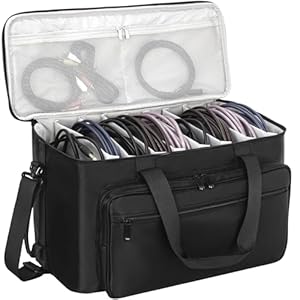AKOZLIN Large Travel Gig Band Cable File Bag With Detachable Dividers,DJ Cord Organizer Case for Laptop,DJ Gear,Sound Instrument and Musician Accessories