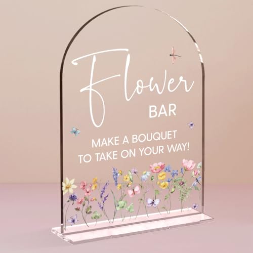 Flower Bar Sign Wedding Decor Clear Acrylic Table Sign for Marriage Parties Anniversaries Reception Cafe Hotel Party Bar Business Event 5X7 Inches