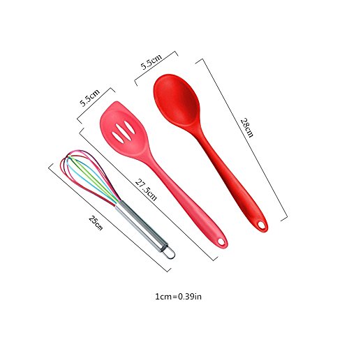 rayinblue 10 Piece Silicone Kitchen Utensils Set, Heat Resistant Multicolor Kitchen Cooking Set Including Brush, Tongs, Spoon, Slotted Spoon, Large Spatula, Slotted Turner, ladle, Baking Spoonula