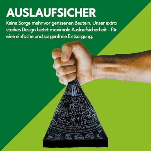 Rescute Hundekotbeutel Biologisch Abbaubar & Kompostierbar | 120 Extra Starke & Reißfeste Hundebeutel | Hergestellt mit Maisstärke | Öko Kotbeutel für Hunde | 8 Rollen