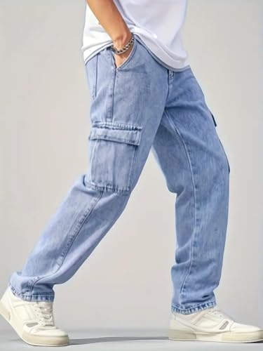 Image of Men's Loose Fit Denim Jeans | Mid Rise Straight Baggy Fit | Stretchable Casual Streetwear Jeans for Men