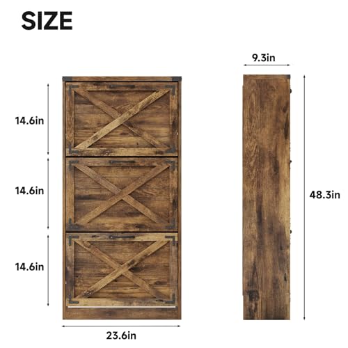 Maupvit-24-W-Farmhouse-Shoe-Cabinet-Storage-for-Entryway-Freestanding-Organizer-with-3-Flip-Drawers-Narrow-Shoe-Rack-Cabinet-with-Metal-Corner-Decoration-Rustic-Brown Maupvit 24 W Farmhouse Shoe Cabinet Storage for Entryway Freestanding Organizer with 3 Flip Drawers Narrow Shoe Rack Cabinet with Metal Corner Decoration Rustic Brown
