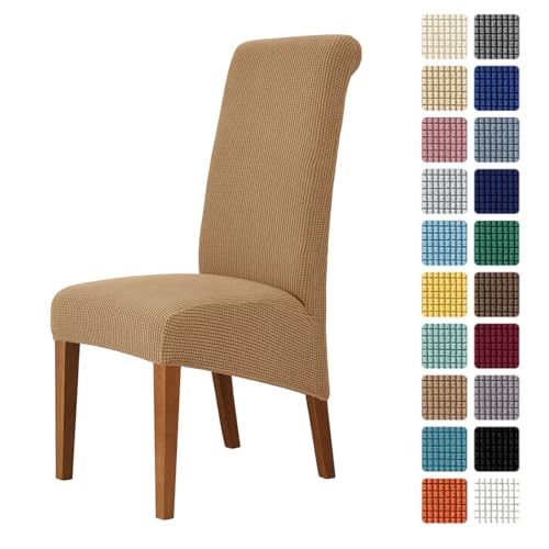 Odot Chair Covers Set of 2/4/6, Elastic Dining Chairs Seat Covers Solid Colours Jacquard Dining Chair Covers, Washable High Back Stretch Chair Cover for Restaurant (Light Coffee,Set of 4)