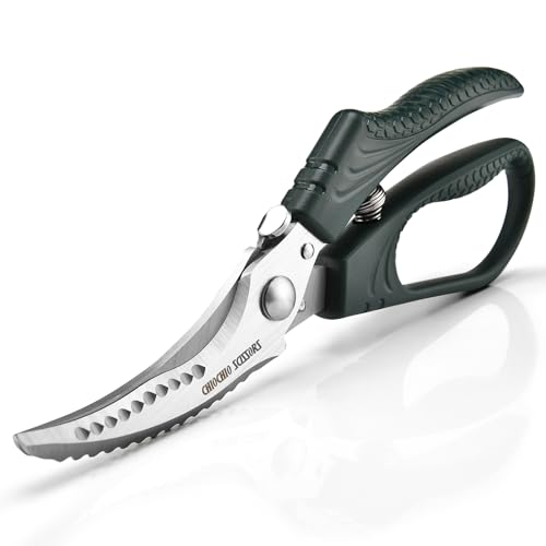 Poultry Shears，Heavy Duty Kitchen Shears with Anti-Slip Handle & Safety Lock，for Meat, Chicken, Bone, Turkey, Fish，Spring-Loaded, Dishwasher Safe