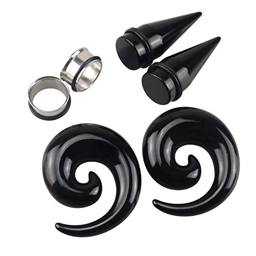 Acrylic Ear Gauge Spiral Taper Stretching and Stainless Steel Single Flare Plugs Flesh Tunnel Eyelet Kit with O-ring 3 Pairs3