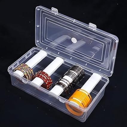 Crown Multipurpose Plastic Storage Box with 4 Adjustable Rods l Storing Box For Bangles, Chuda, Kada, Watches, Scrunchies I (Transparent_Small_4-Rod) | Pack Of 2 box (3) (B0CWWJJ9ZL) Amazon Price History, Amazon Price Tracker