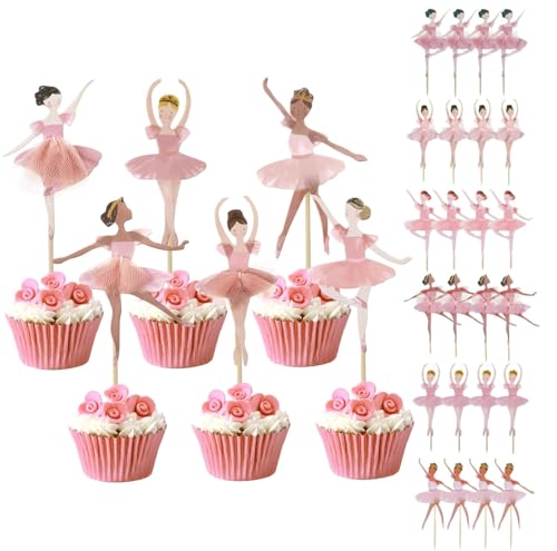Set de 24 Toppers Bailarina para Cupcakes - Adornos de Ballet para Decoración de Tartas de Cumpleaños, niña pastel toppers，Bodas y Fiestas Infantiles, Perfecto para Baby Shower y Fiestas tema de Niñas