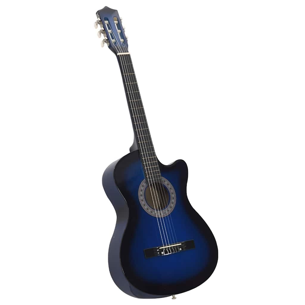 Westerngitarre 38 Zoll Set Blau, 12-tlg. Akustikgitarre mit Zubehör, Tasche, Stimmgerät & Ständer für Anfänger