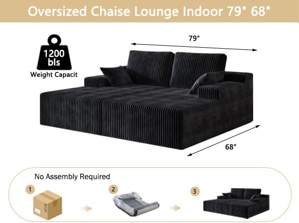 Miniatura 2 de Tumbona de 79 pulgadas para interiores, sofá biplaza de pana doble de gran tamaño, cómodo, sin hueso, sillas de lectura, sofá nube, asiento