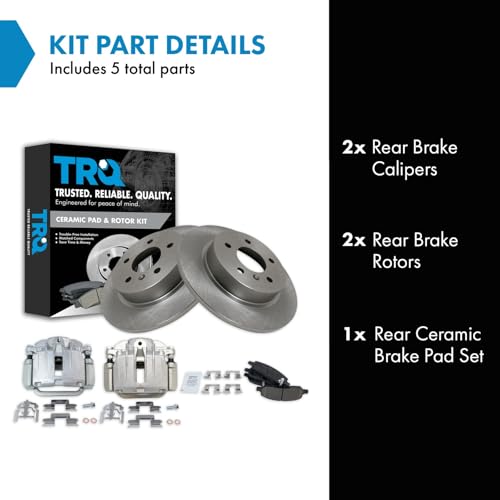 Image of TRQ Rear Brake Pad and Rotor Set Ceramic Solid Rotors Calipers