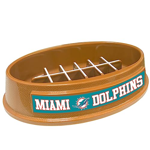 Image of NFL Miami Dolphins Super-Bowl - Slow Feeder Dog Bowl. Football Design Slow Feeding Cat Bowl for Healthy Digestion. Non-Slip Pet Bowl for Large & Small Dogs & Cats