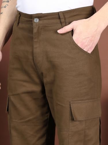 Image of KOTTY Men's Solid Mid Rise Utility Pocket Button Willow Blue Regular Cargo