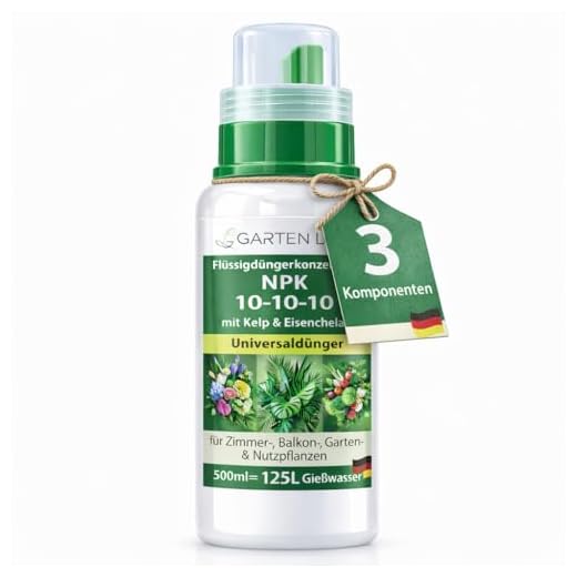 Garten Lux Flüssigdünger Konzentrat NPK 10-10-10 mit Kelp & Eisenchelat – Universaldünger für Zimmer-, Balkon-, Garten- & Nutzpflanzen, 500 ml (125 L Gießwasser)