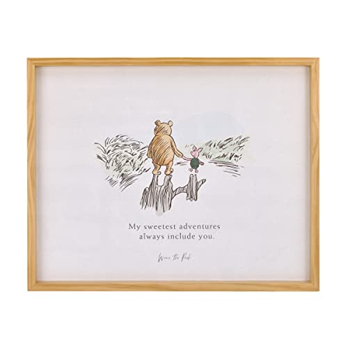 Image of NoJo Disney Winnie The Pooh - Classic Pooh "My Sweetest Adventures Always Include You" with Piglet Natural Pine Wood Framed Art Canvas Wall Décor