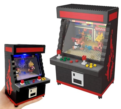 Mikro Retro Konsole Klemmbausteine für Erwachsene und Jugendliche,1060 Teile DIY Tabletop Anime Fighter Szene Arcade Maschine Modellbausatz Spielzeug Kreative Geschenkes für Gaming Fans Jugendliche