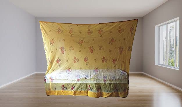Image of Skab Double Bed High-Density Poly Ethylene Adults Washable 7 X 8 Feet Printed Mosquito Net /Machardani(Yellow, Bed Box)