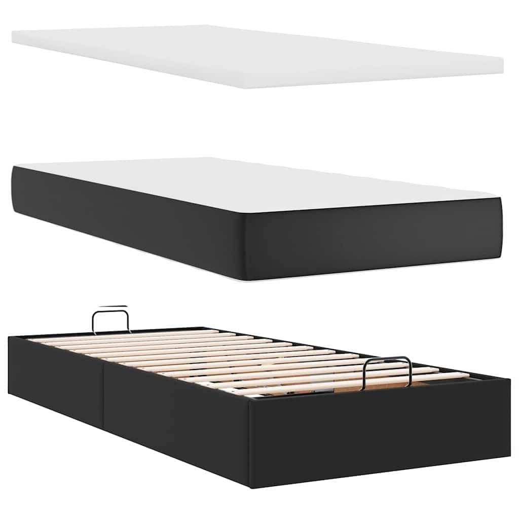 Cama otomana, 80 x 200 cm, piel sintética, con colchón de muelles ensacados hidráulico, espacio de almacenamiento hidráulico RGB LED para jóvenes y habitaciones de invitados