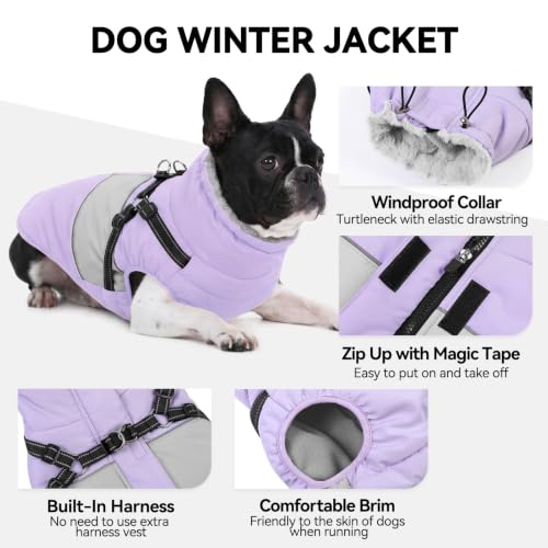 Image of Small Dog Coat with Harness Built in Warm Dog Winter Jacket