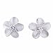 Eove Jewelry Women Sterling Silver Matte Finish Hawaiian Plumeria Flower Cubic Zirconia Stud Earrings