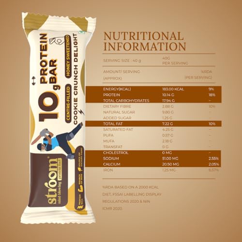 Image of STROOM Asia's First Centre Filled Protein Bars | 10g Protein (6 Bars, 45 Grams Each) | Cookie Crunch Delight | Protein Bars Muscle Growth & Repair | Source of Fibre & Iron | No Artificial colors l 100% Premium Protein