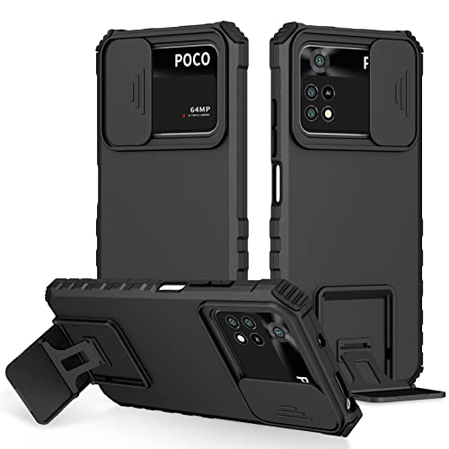 Image of ShieldTech Back Cover Case for Poco X4 Pro 5G | Sliding Camera Shield | Stereoscopic Stand | Shockproof 360 Degree Protection Mobile Phone Case Cover for Poco X4 Pro 5G | PC, Black Back Cover