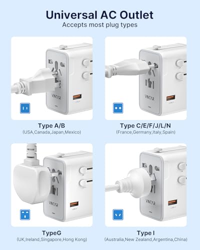 Image of VINTAR 70W GaN Universal Travel Adapter, 5 in 1 with 3 USB-C PD& 1 USB-A QC | International Power Adapter with 70W GaN Fast Charging, All-in-one for EU UK USA AUS, Worldwide Travel Essentials, White