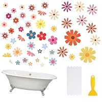 HOMMDECO Rutschfeste Badewannen-Aufkleber, Cartoon-Blume, Badewannen-Aufkleber, rutschfest, selbstklebend, mit Schaber für Badewanne, Treppe, Dusche, Boden, 6 Stück
