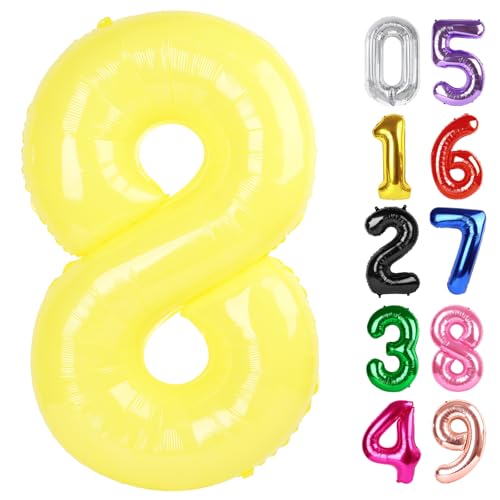 Image of Yellow Number 8 Balloon 40 Inch, 8th Birthday Party Decorations, Giant 8 Foil Balloon for Party Supplies