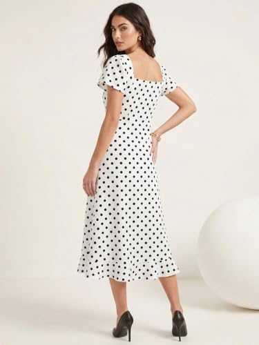 Image of Selvia Women's Polka Dot Short Sleeve Midi Western Dress