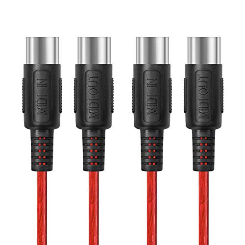 FORE 0.5m 2-Pack Male to Male 5-Pin DIN MIDI Cable Compatible with MIDI Keyboard/Synthesizer/Guitar Multi Effects/Audio Interface/Audio Mixer/Auido Amplifier/External Sound Card/Red 0.5m (2 Pack)