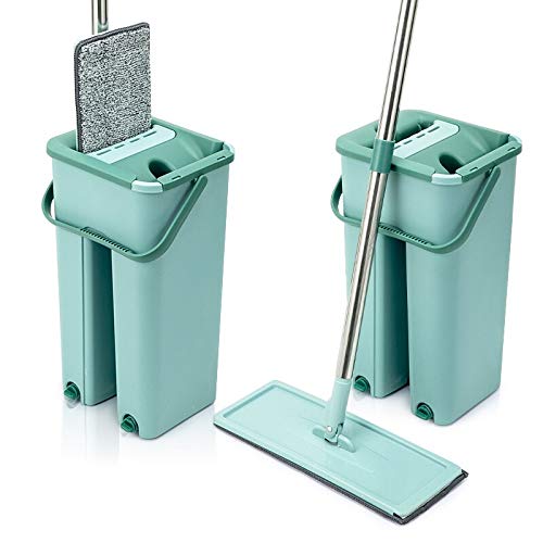 fregona Trapeador Plano con cubeta de Manos Libres de Limpieza de Piso con mopa de Microfibra de Cubo Mojado y seco Squereez Limpieza Limpieza mop (Color : with 4mop Cloth-Y)