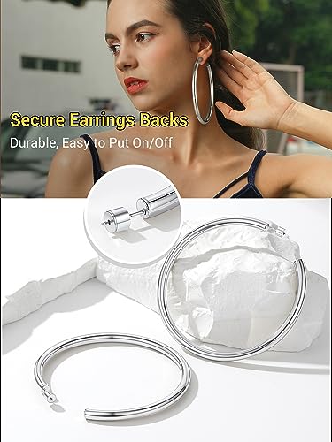 Image of Stainless Steel Chunky Hoop Earrings For Women, Minimalist and Chic, Black /Gold Plated, Round Hoops Earrings Hypoallergenic, Size: 30mm /40mm /60mm /80mm, Come with Box