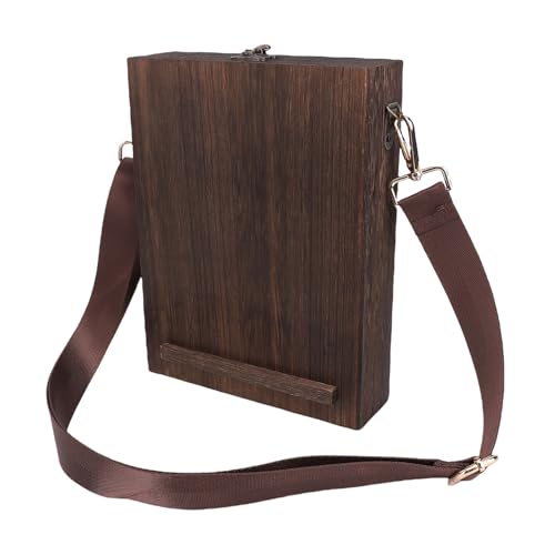 Diydeg Writers Messenger Wood Box, Retro Artist Tool Bag with Hinged Lid Front Clasp, Portable Artist Tool Storage Postman Bag Sketch Art Easel for Brushes, Pens & Outdoor Painting