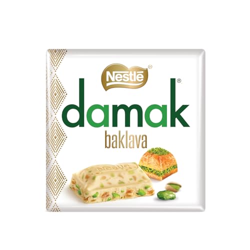 Damak Antep Fıstıklı ve Baklavalı Beyaz Kare Çikolata; 60 g, 1 Adet