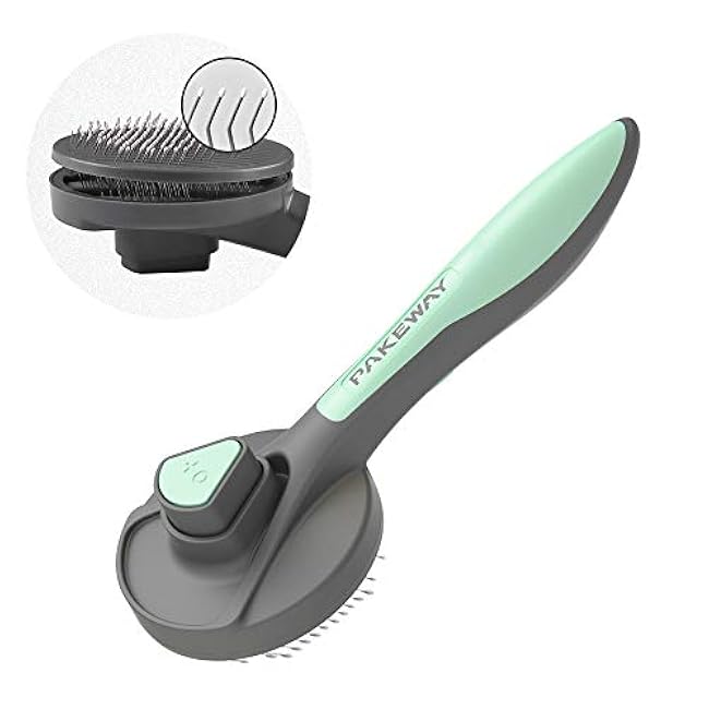 PAKEWAY Cat & Dog Grooming Brush - Self Cleaning, Release Button, Kitten & Pet Brush for Short, Medium & Long Hair (Green)-RBsrMlIE