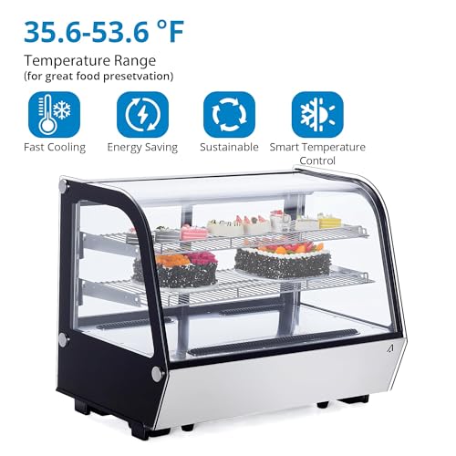Image of Commercial Display Refrigerator, 3.5 Cu.Ft Refrigerated Display Case with Adjustable Shelves and LED Lighting, Countertop Display Fridge with Rear Sliding Glass Door for Cafe, Restaurant, Bakery