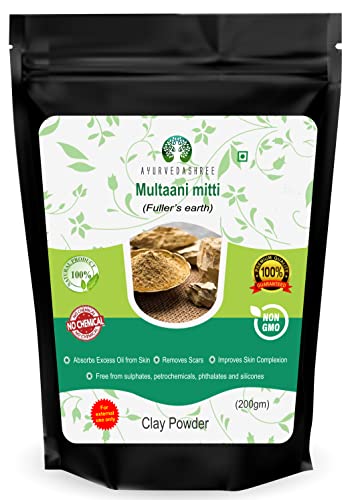AYURVEDASHREE Pure Fuller's Earth Clay (Multani Mitti) Bentonite Clay 200 Gm | Fuller's Earth Powder | Multani Mud Mitti | Indian Healing Clay | No Added Fragrance | Natural Face Pack