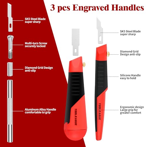 Image of TOOLEAGUE 40Pcs Craft Knife Set, Precision Hobby Knife | with Plastic Storage Case, CRV Blades, for Pumpkin Carving, Modeling