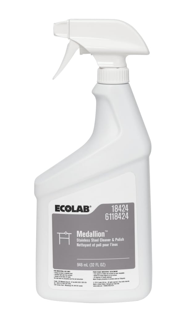 Ecolab 18424 Steel Cleaner, Commercial-Strength Medallion Stainless Steel Cleaning Polish Spray - Case of 6 Bottles