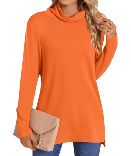 LONGYUAN Women's Tunic Tops Long Sleeve Shirts Turtleneck 2025 Trendy Lightweight Sweaters