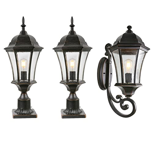 Goalplus Outdoor Post Light Fixture Lm4610-M-2P, Wall Lantern Lm3601-Upm #TOP16