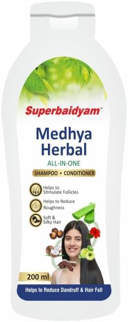 Medhya Herbal All In One Shampoo+Conditioner - 200 ml | Helps to Reduce Dandruff & Hair Fall